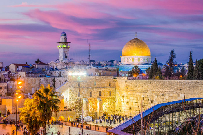 Twilight view of the Old City in Jerusalem