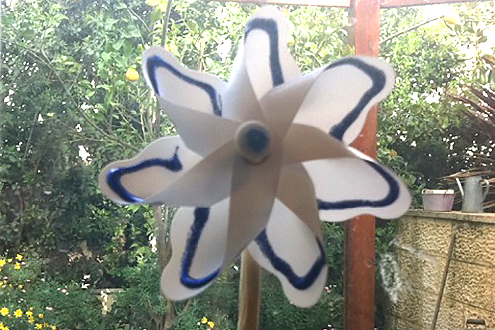 Blue and white decorated pinwheel