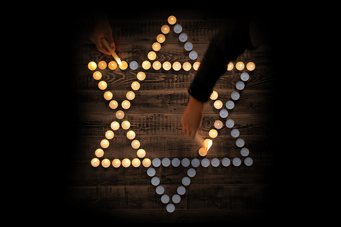 memorial candles in the shape of a Star of David
