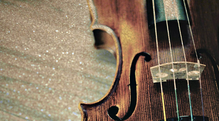 Closeup of the middle of a fiddle