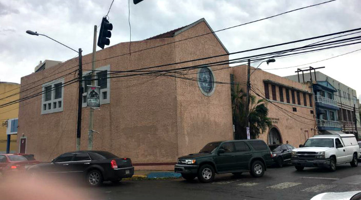 Photo of Temple Beth Shalom the brick synagogue in Puerto Rico damaged internally by Hurricane Maria and its floods