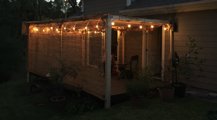 The author's sukkah at night