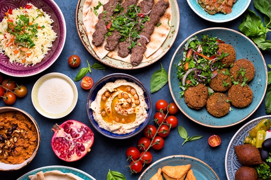 table full of Mediterranean food