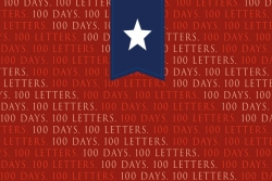 100 Days 100 Letters logo in white and red with a blue star banner