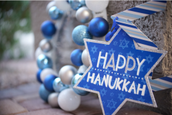 Hanukkah decorations in blue and silver