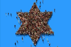 Jewish star from above made up of people, including some walking to or away from the shape