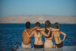 birthright participants overlooking the water and land of Israel