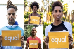 Collage of four Black individuals holding signs that say EQUAL