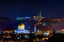 Jerusalem and the surrounding hills at night
