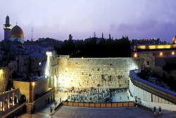 Kotel (Western Wall) at night seen from a distance
