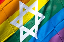 Rainbow flag with Star of David on it